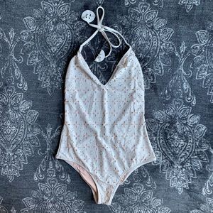 J. Crew Laser-Cut Eyelet One Piece Halter Swimsuit